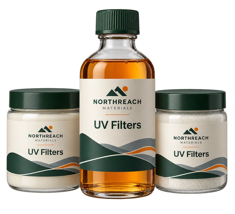 Sealed opaque sample jars and a liquid sample bottle concept with fictional NORTHREACH MATERIALS branding.