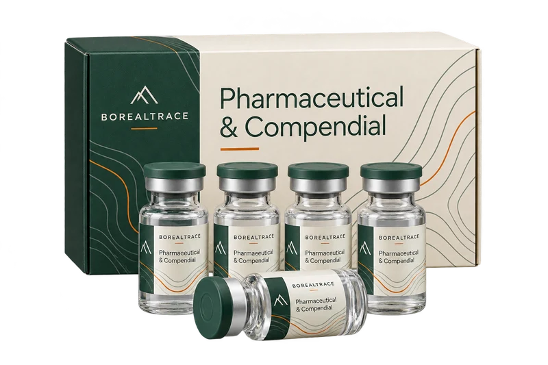 A boxed reference vial set concept with fictional BOREALTRACE branding.