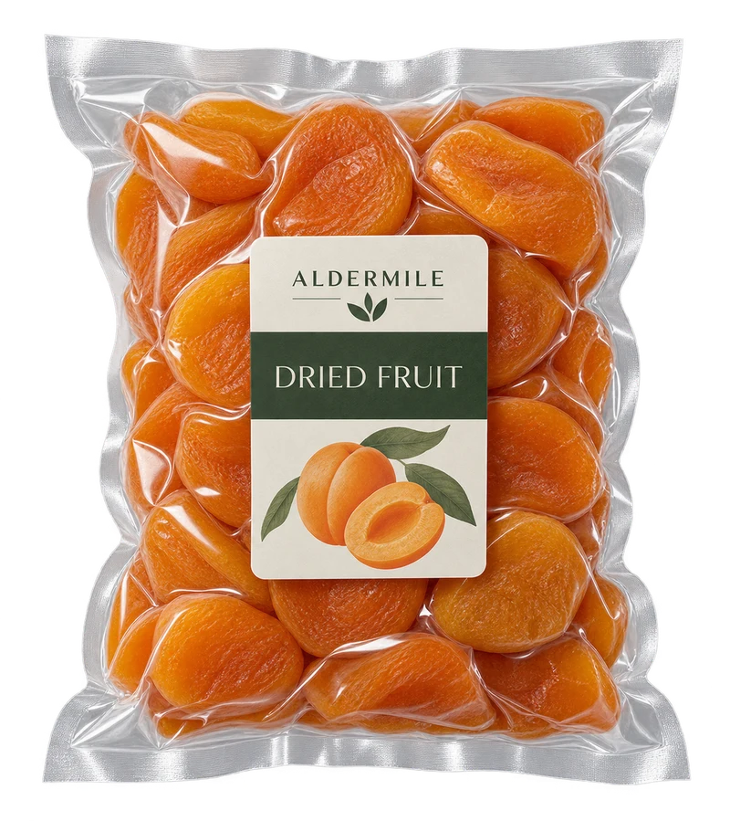 Vacuum pouch concept with fictional ALDERMILE branding.