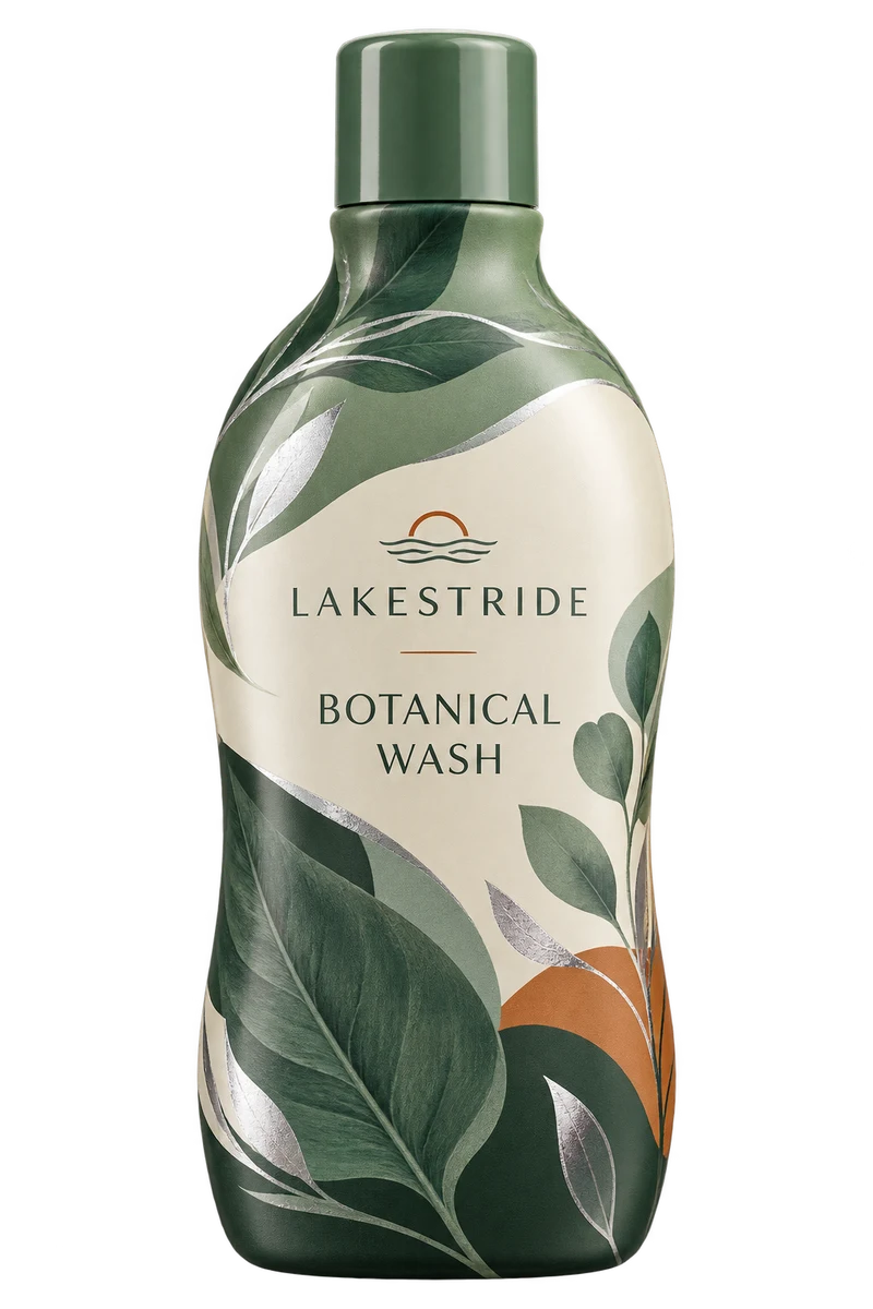 Matte UV and silver foil · PVC cast concept with fictional LAKESTRIDE branding.