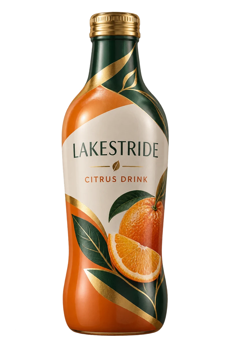 Gold foil, gloss and matte · PVC cast concept with fictional LAKESTRIDE branding.