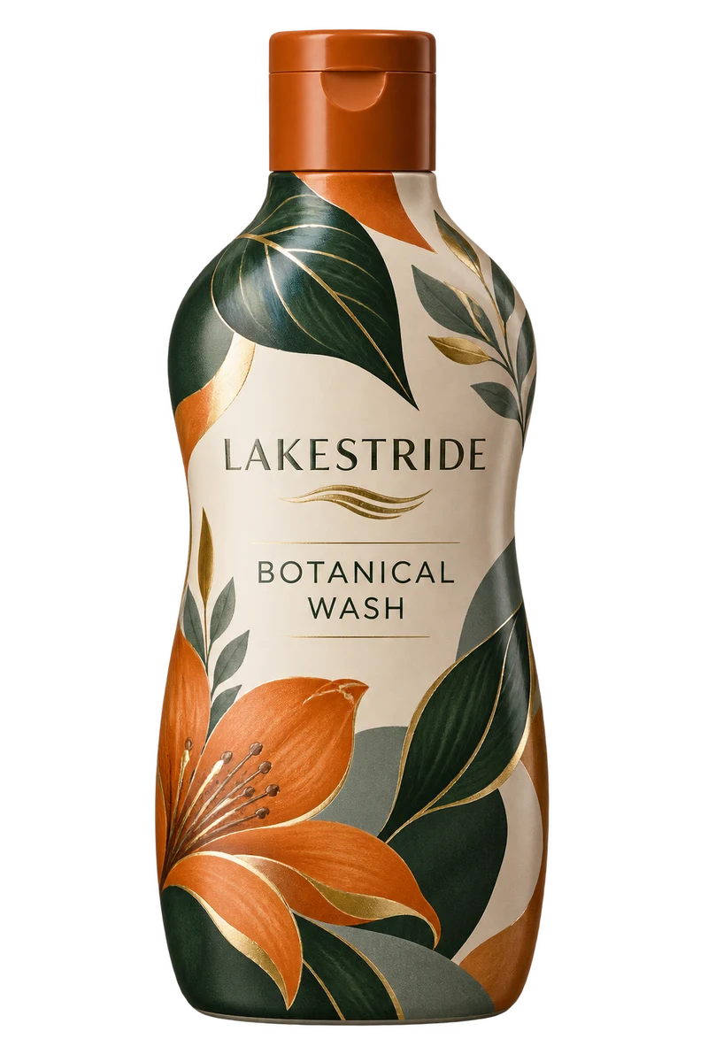Gold foil, matte and gloss UV · PVC cast concept with fictional LAKESTRIDE branding.