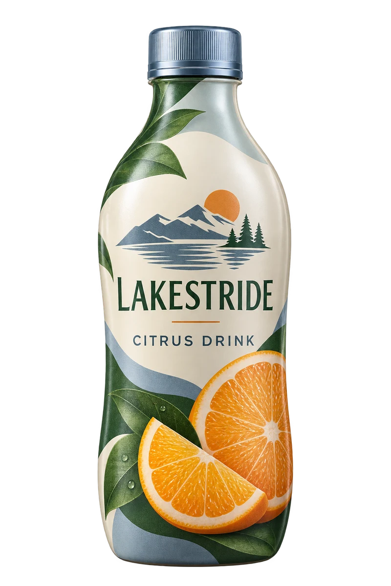Matte UV · MDO PET concept with fictional LAKESTRIDE branding.