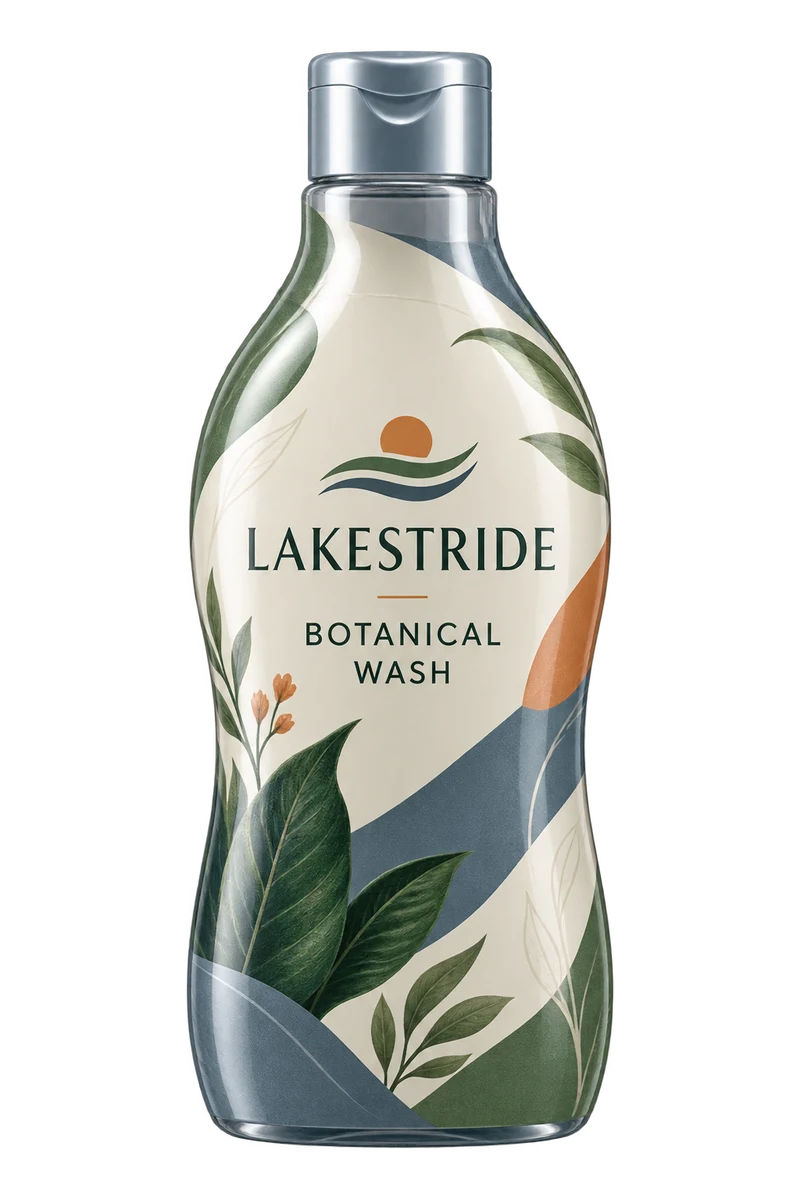 Clear PVC cast sleeve concept with fictional LAKESTRIDE branding.
